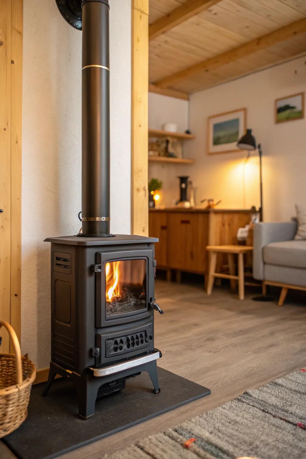 A compact hearth heater efficiently heating a small yet stylish space.