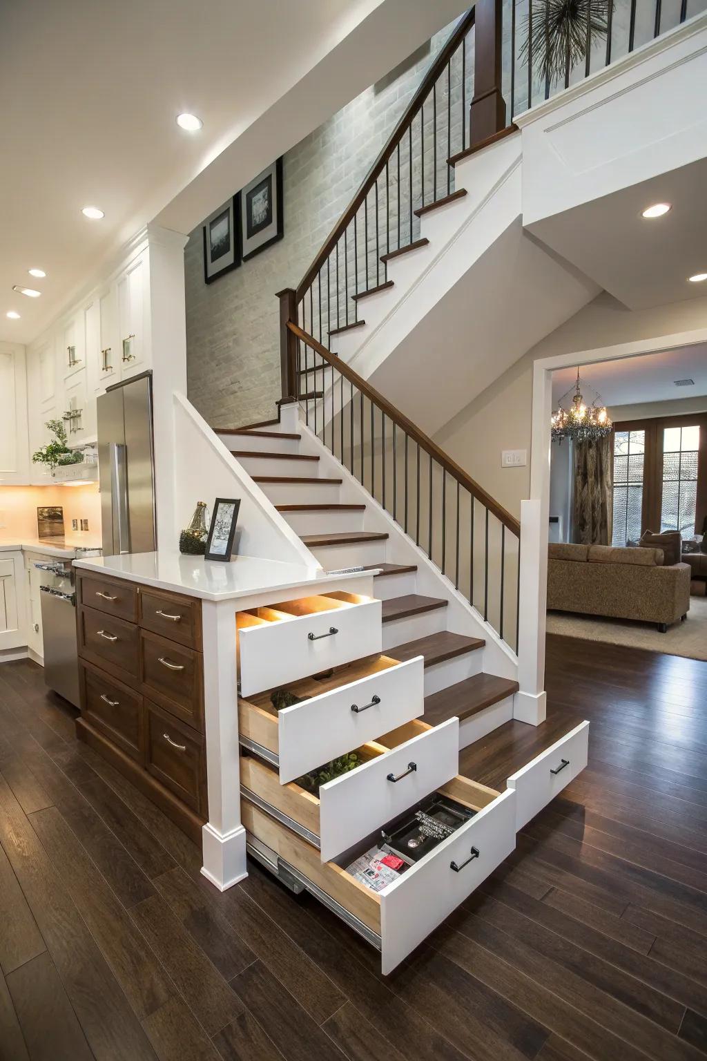 Under-step drawers introduce an intelligent storage solution.