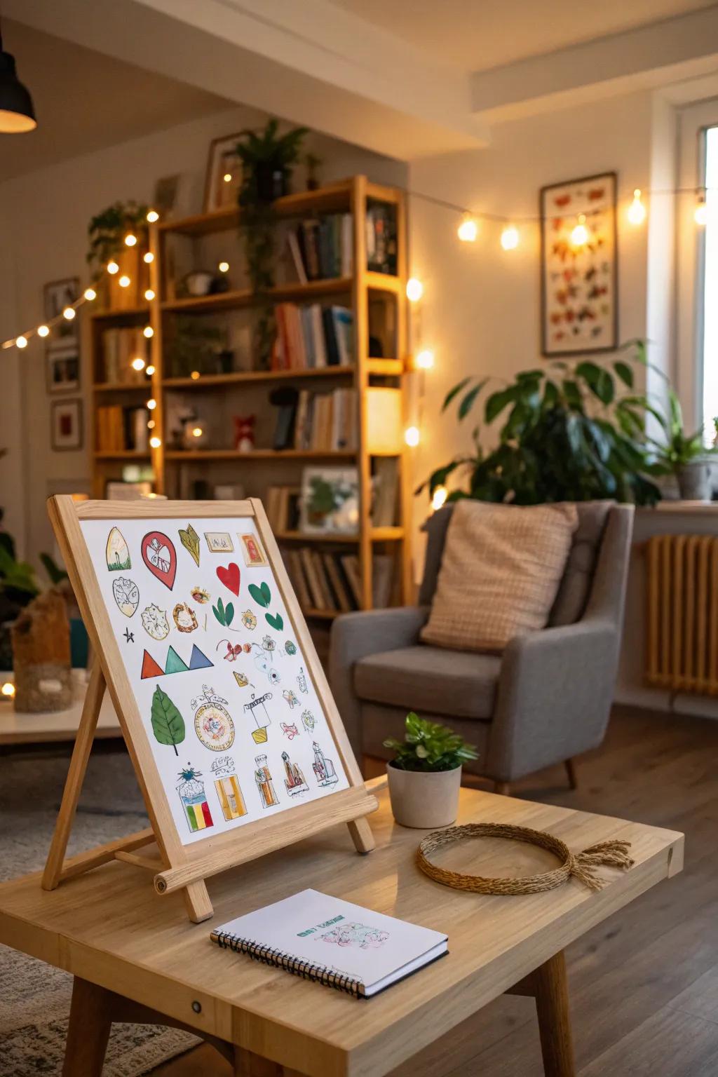 Use a charming easel to highlight special stickers.