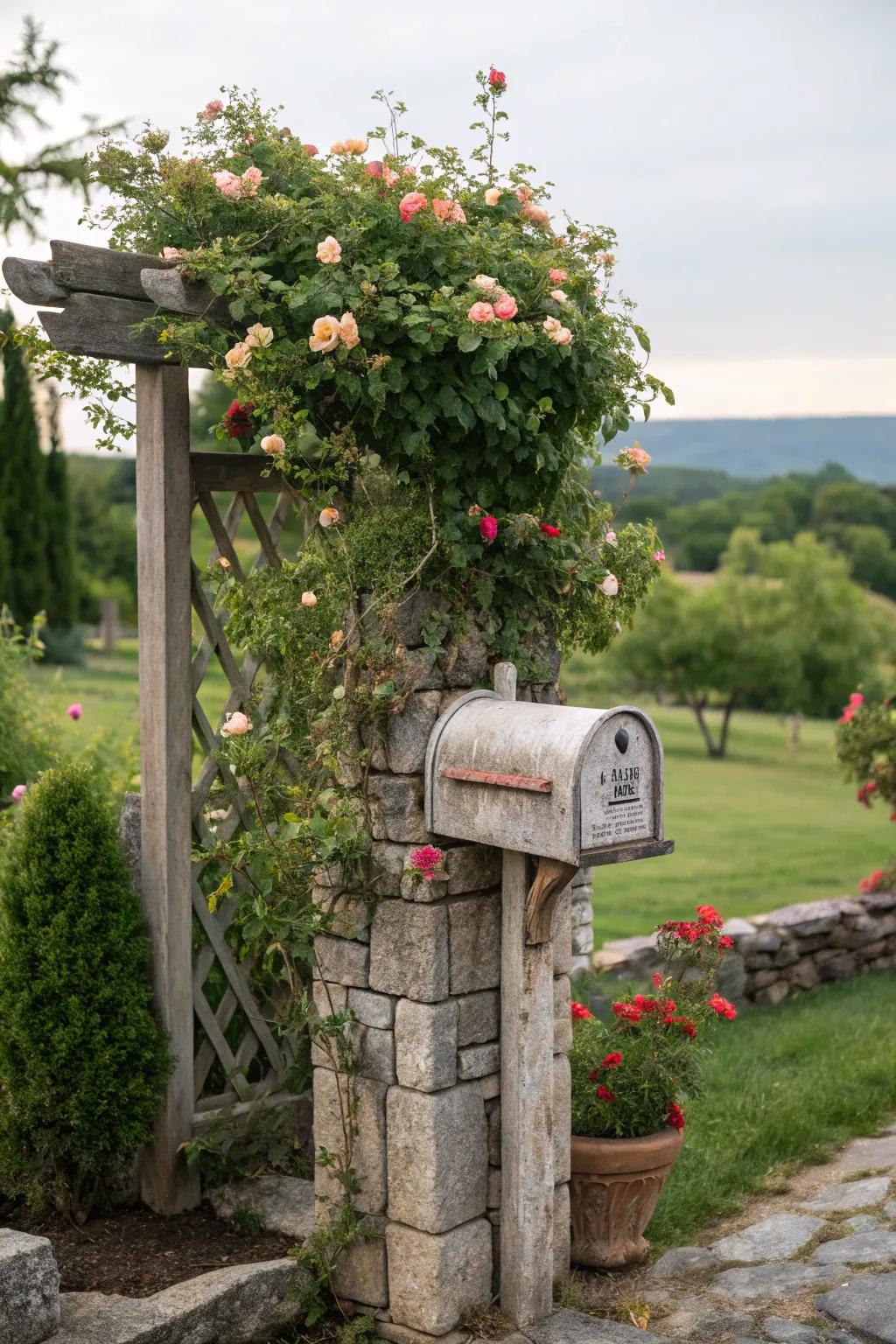 A trellis feature adds a whimsical, natural element to your mailbox.