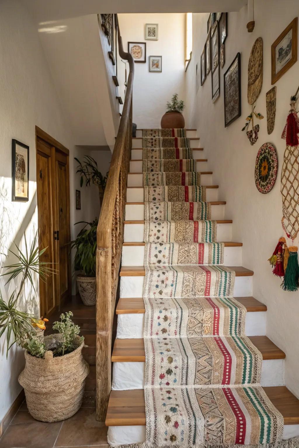 A diverse mix of stripes fashions a striking and unique staircase.
