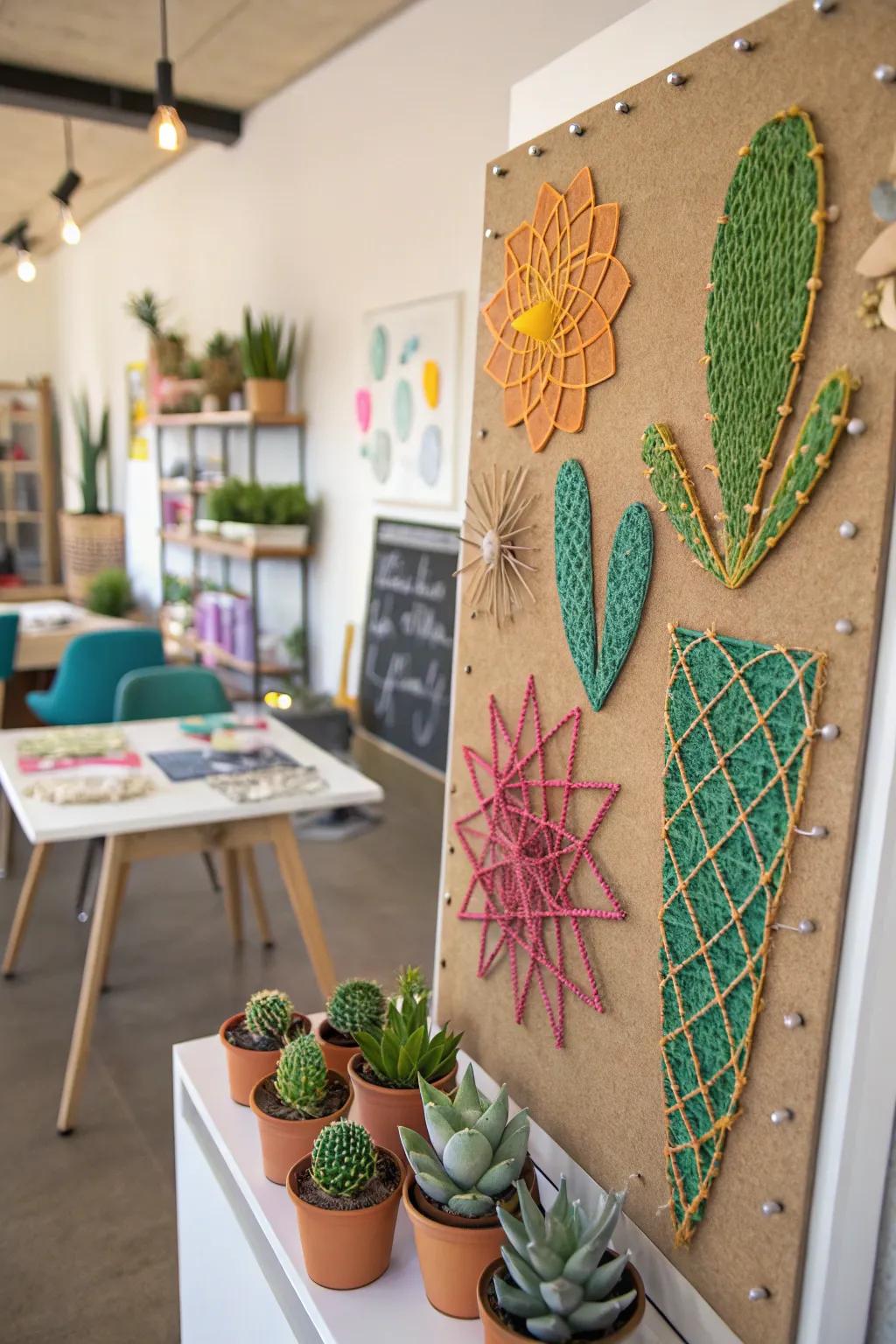 Fiber art converges with succulents for a personalized flourish.
