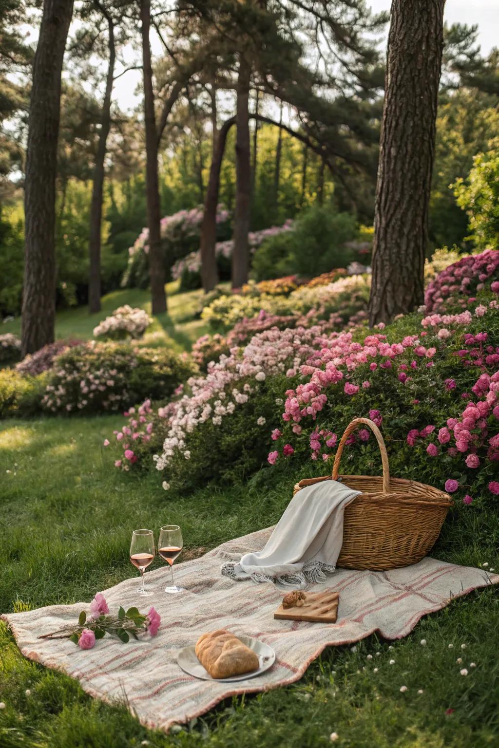 A tranquil garden setting best for a summer picnic