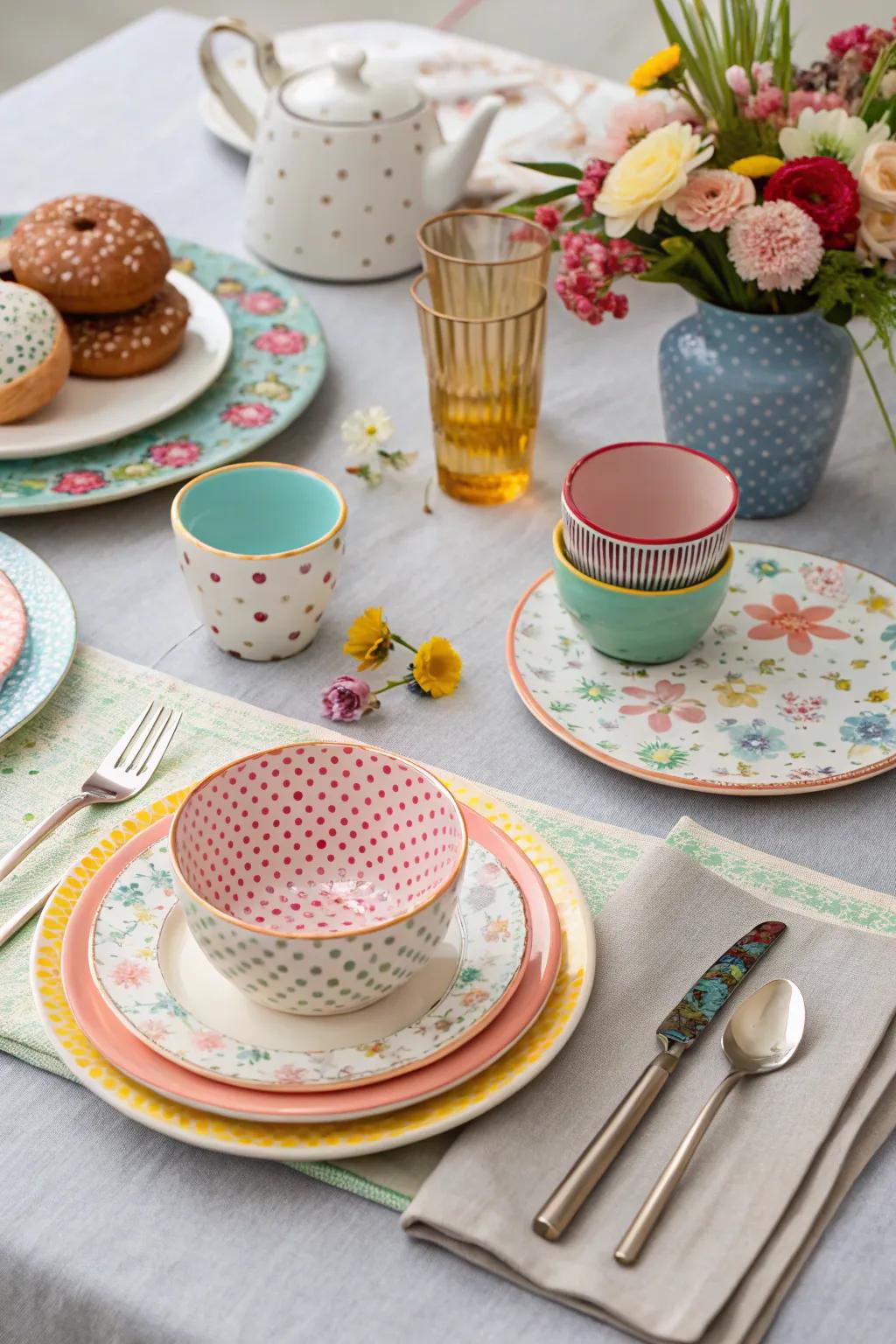 A varied combination of tableware enhances character.