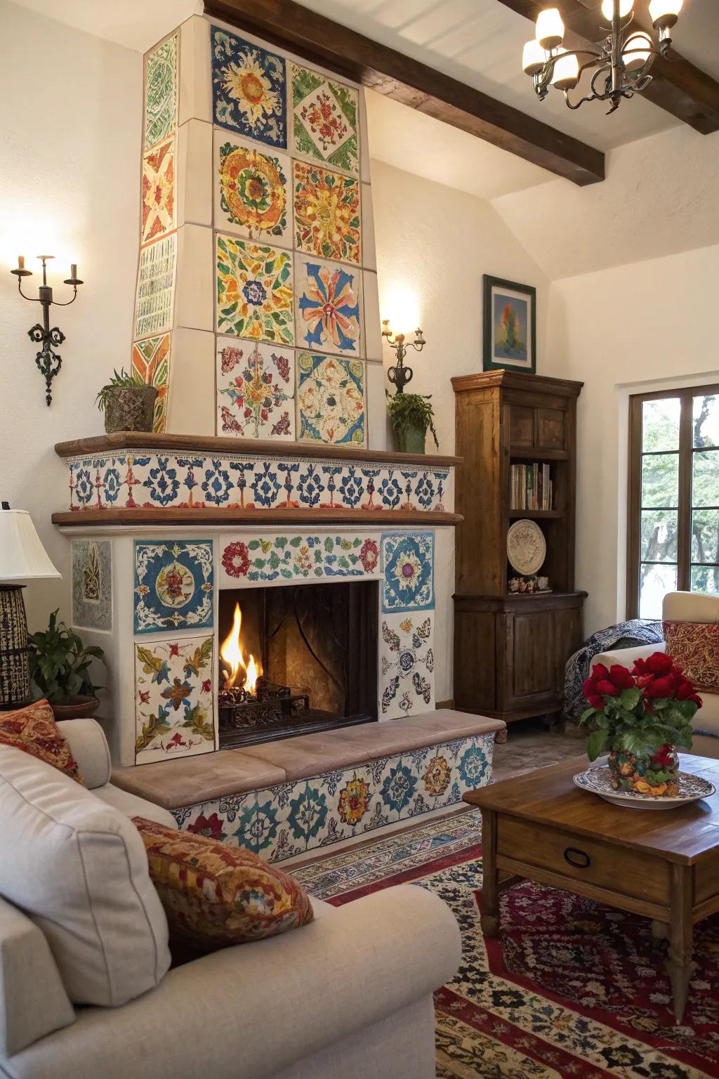 Cozy up by an Andalusian-tiled fireplace.