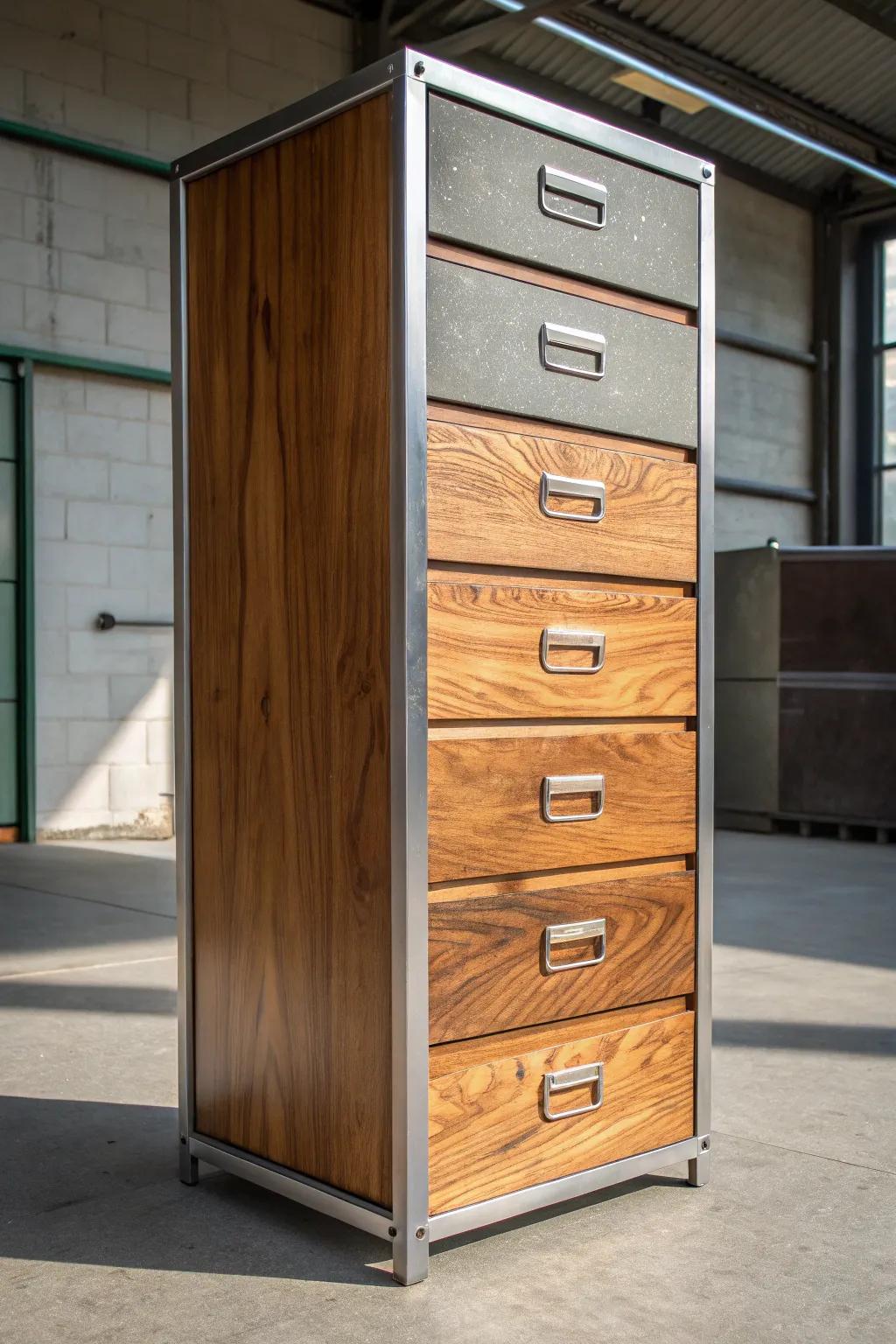 Revamp your metal filing cabinet with the inviting appeal of timber layer for a stylish, welcoming vibe.