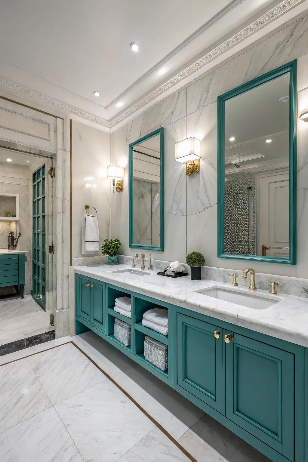 Fuse teal with marble for ageless elegance.