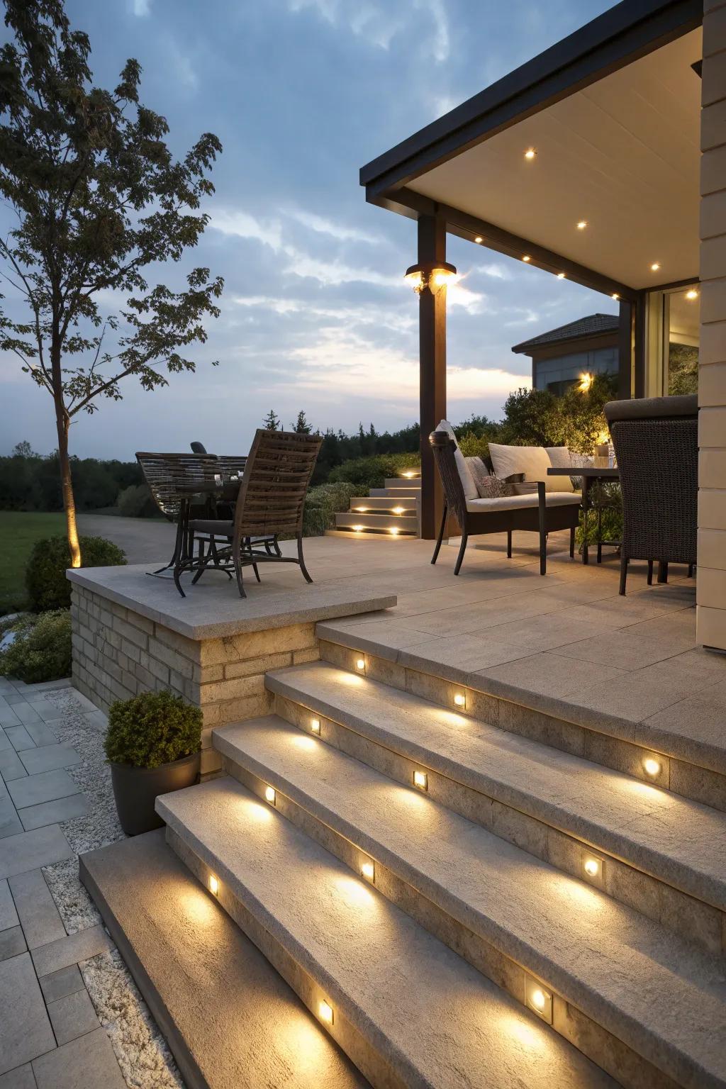 Recessed lighting adds a modern, understated flair to terraces.