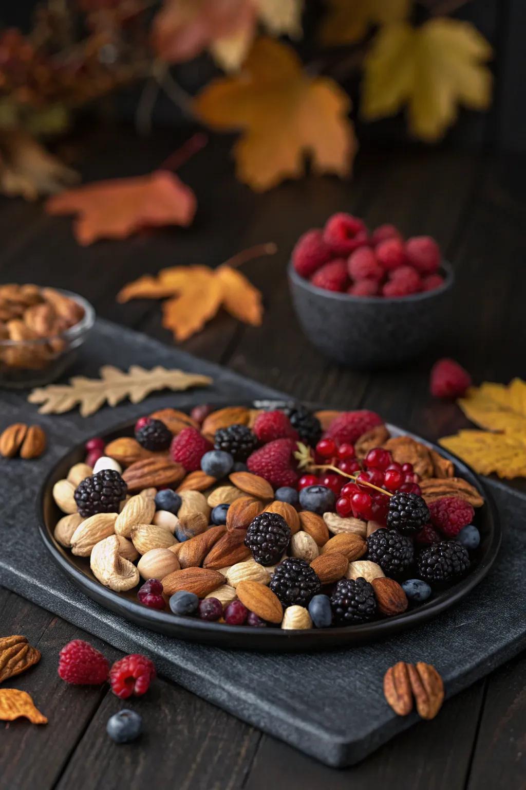 An elegant selection of nuts and berries, perfectly poised for holiday celebrations.