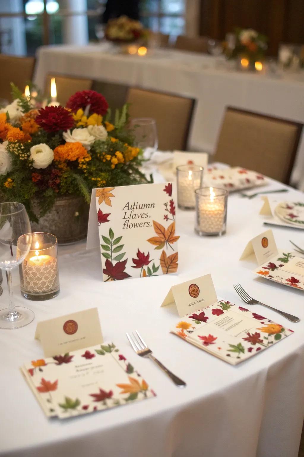 Personalized seating markers add a kind gesture.
