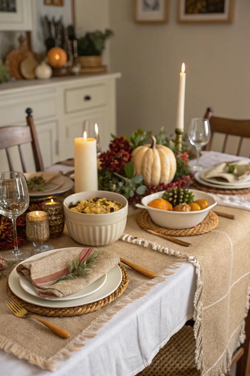 Your table gains depth and intrigue when you layer textures.