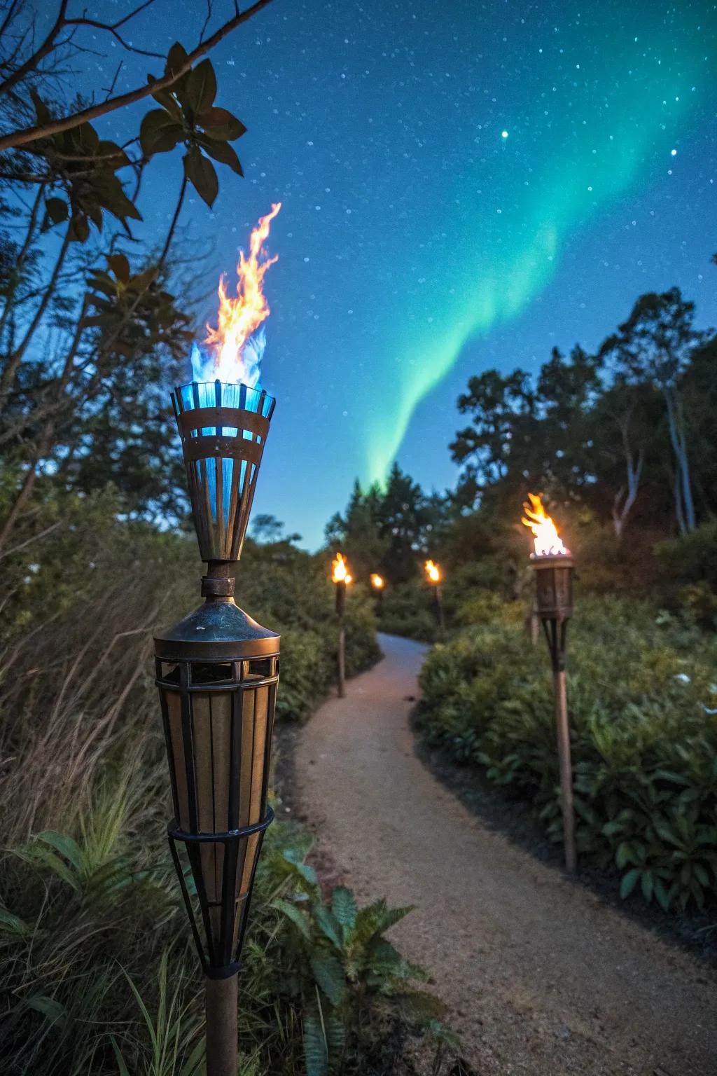 Amaze your visitors with multicolored fire flame posts.