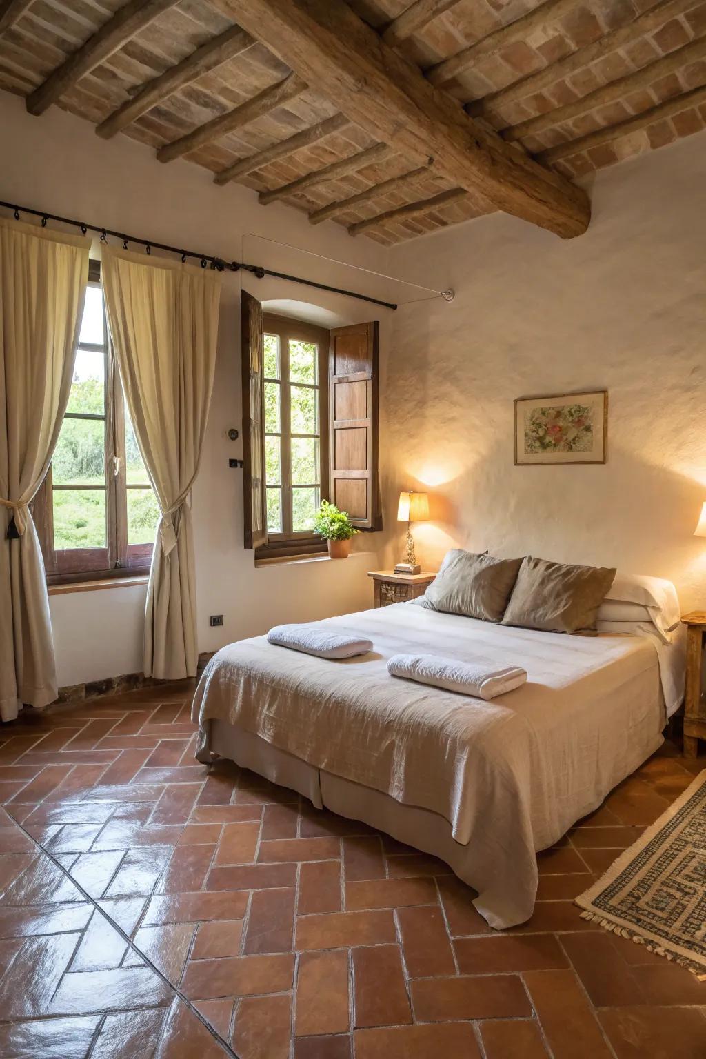 Earth-toned panels usher in organic tranquility to this peaceful bedroom.