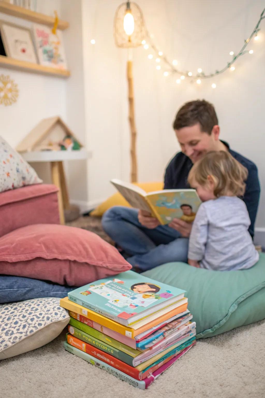 A narrative corner presents a peaceful getaway for toddlers throughout the festivity.
