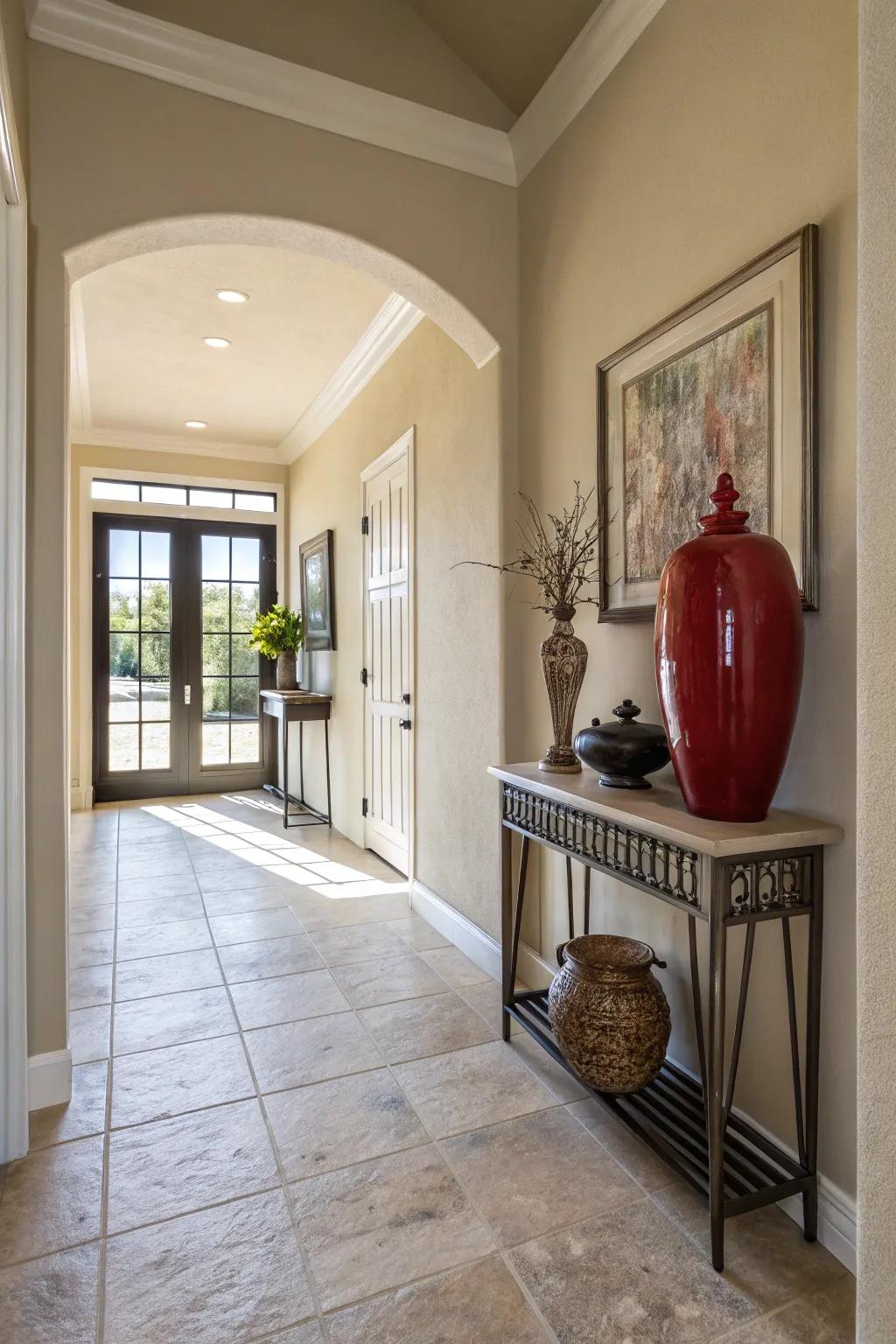 A dash of color can transform a neutral entrance into an eye-catching area.