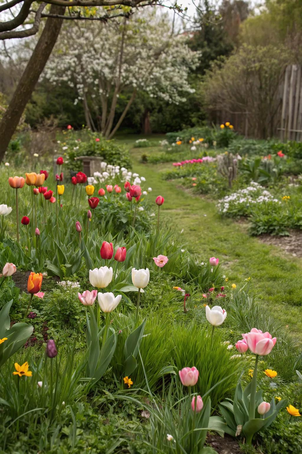 A naturalistic blossom planting, offering an organic and relaxed garden ambiance.