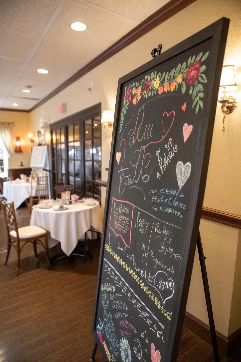 Guests leave messages and sayings on a fashionable slate.