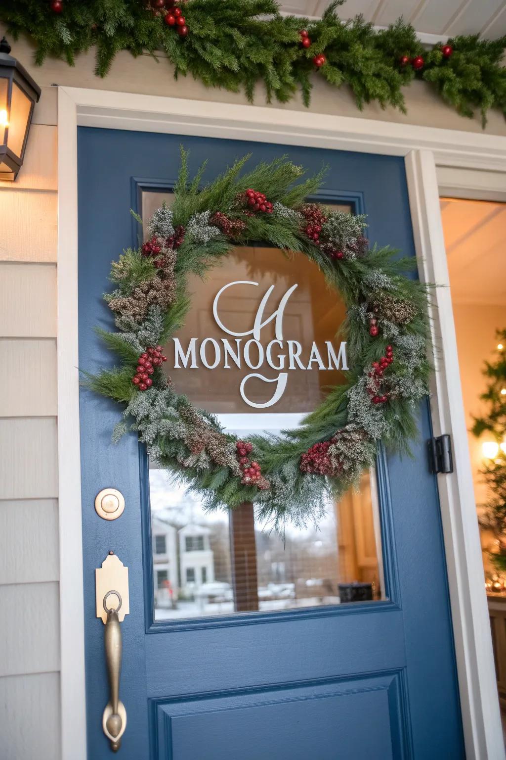 A crest wreath adds a personal touch to your entrance.