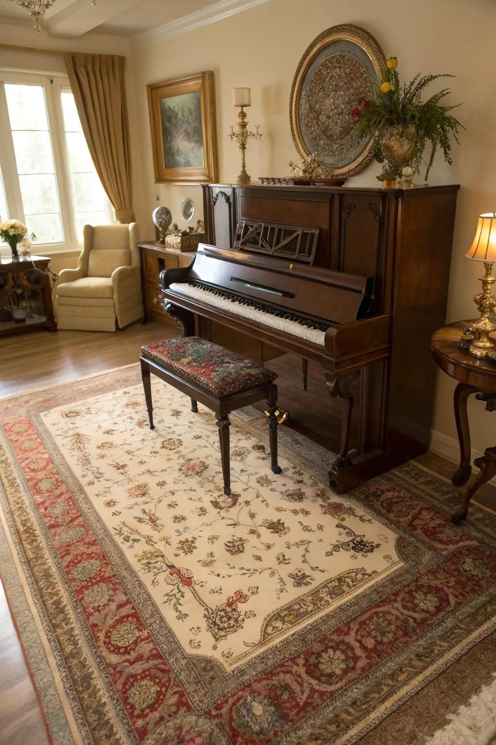 Anchor your piano with a fashionable and practical floor covering.