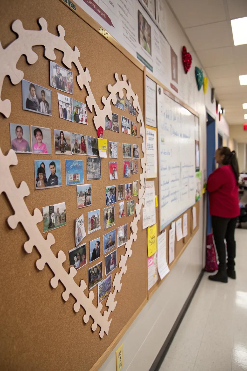 A Friendship Jigsaw display uniting pieces to forge a heart.