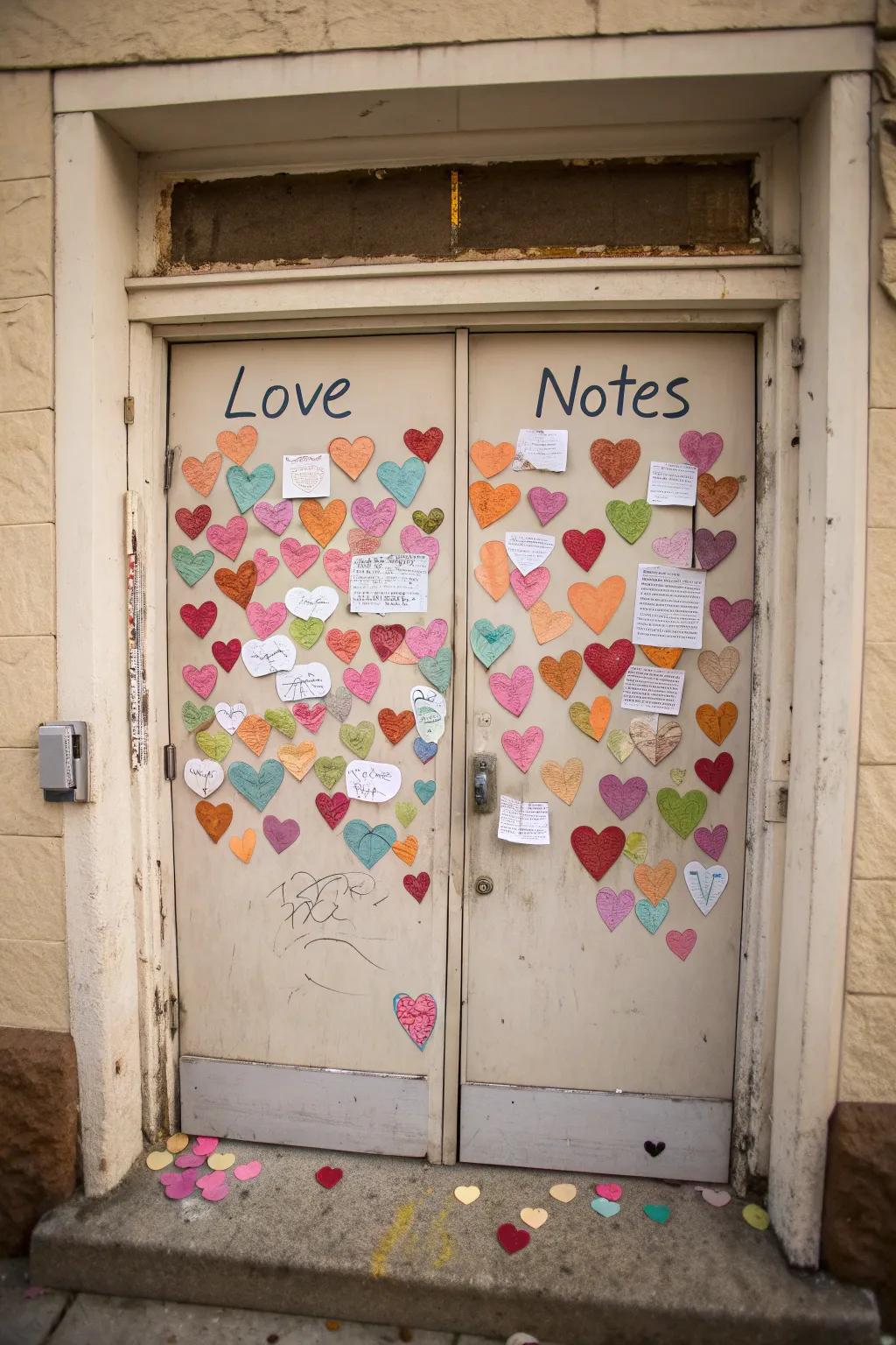 Your door is transformed into a canvas of affection by love notes.