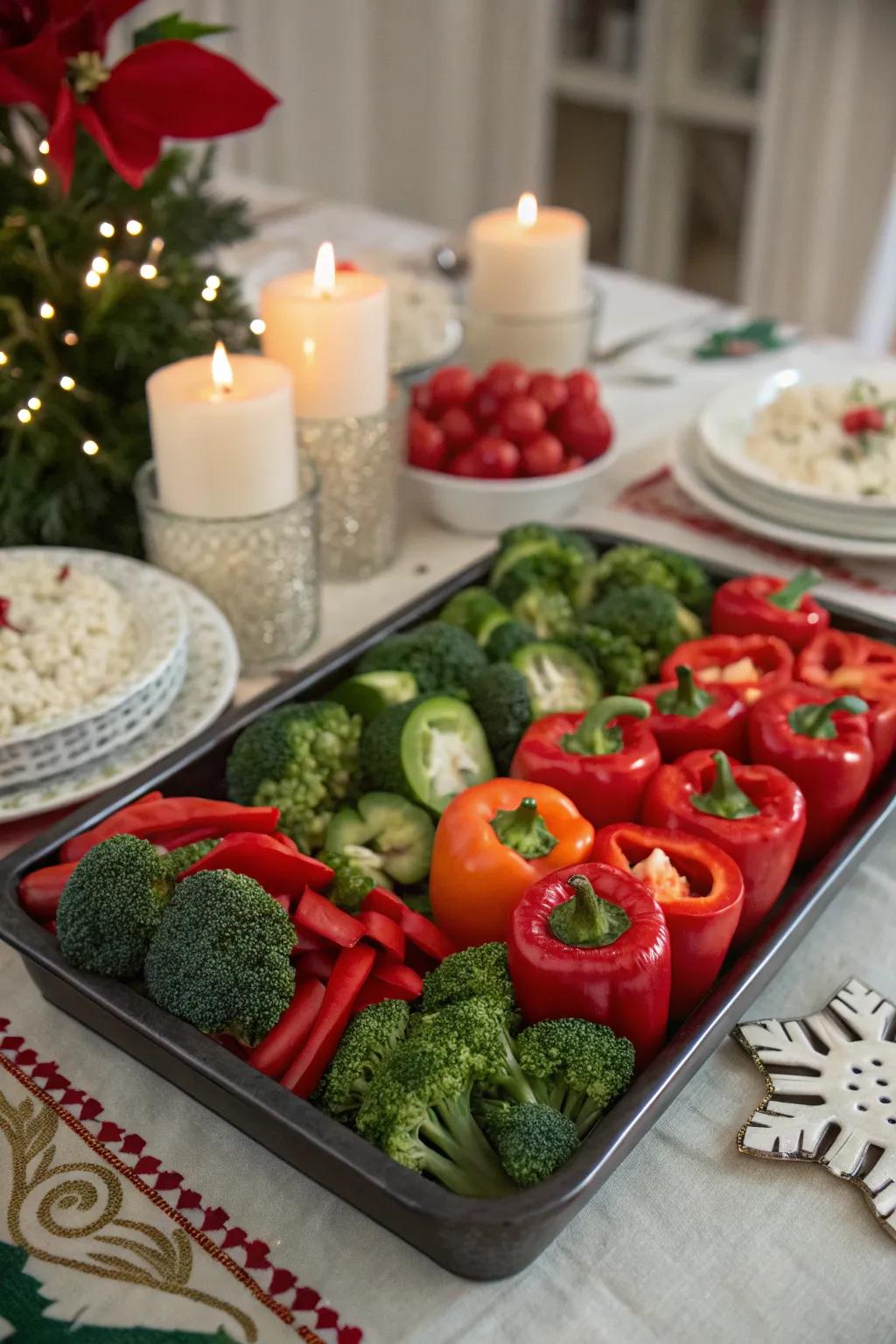 A themed platter displaying holiday colors.