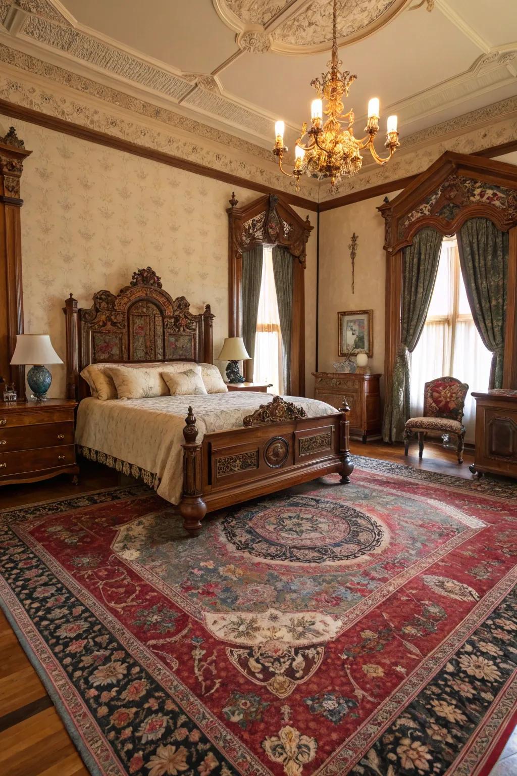 Intricate Persian-inspired rugs contribute texture and warmth.