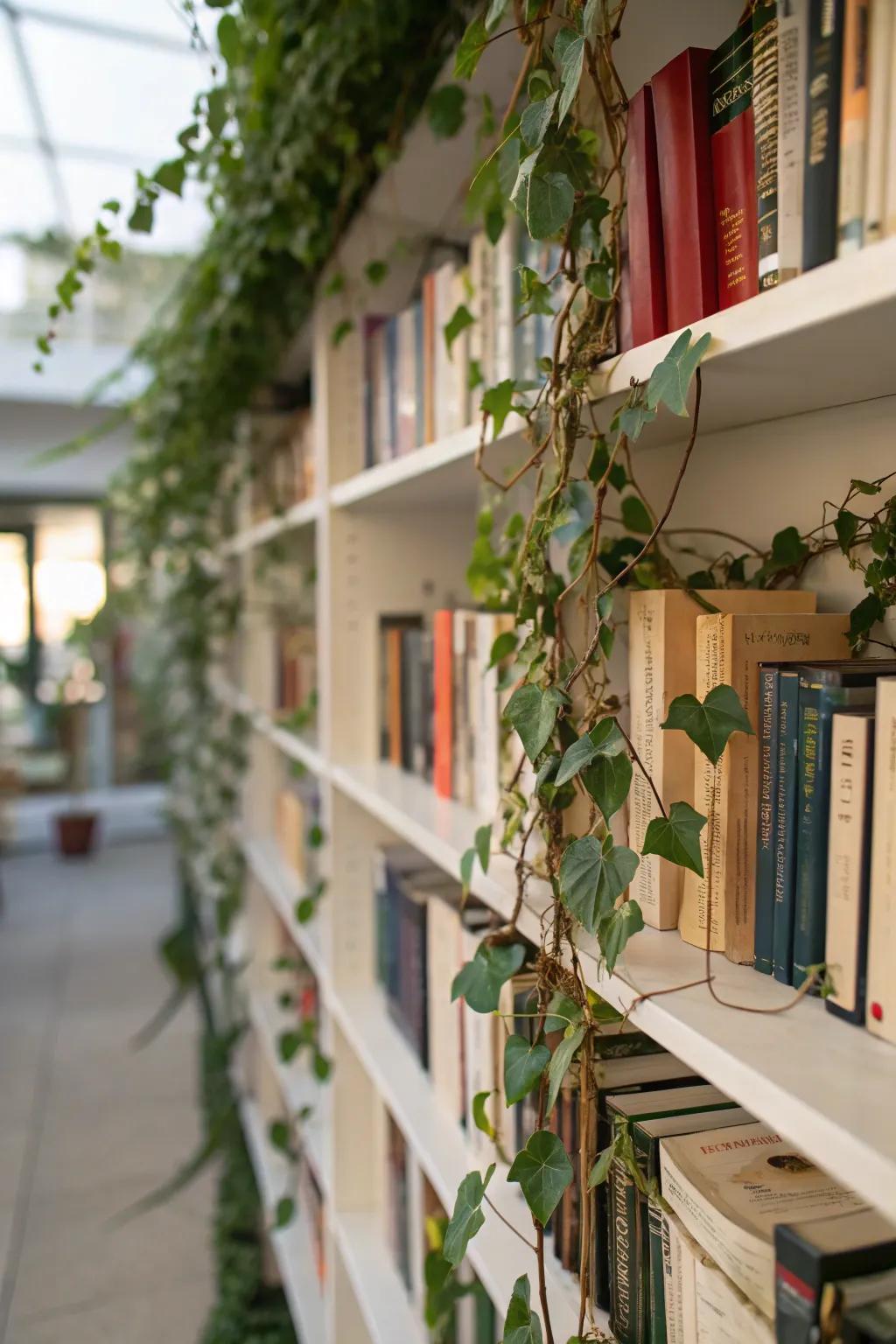 Elevate your shelves with trailing vines for added texture.