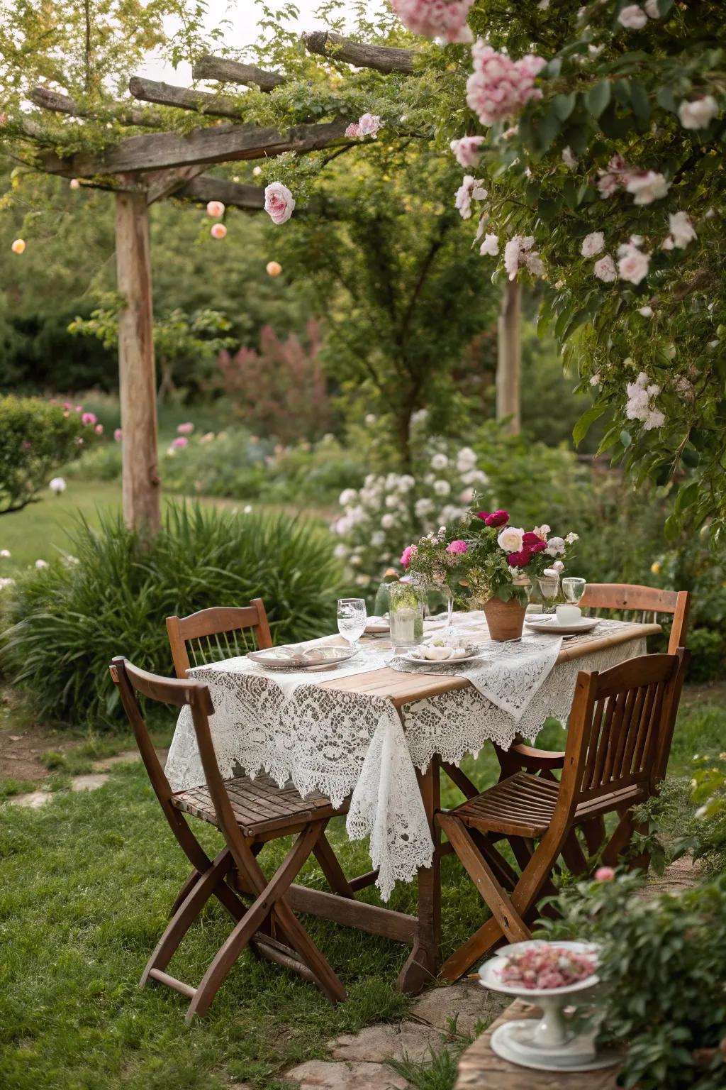 Construct an enchanting dining space incorporating vintage components.