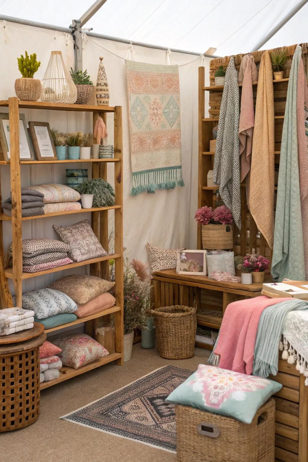 Natural hues cultivate a warm and unified booth ambiance.