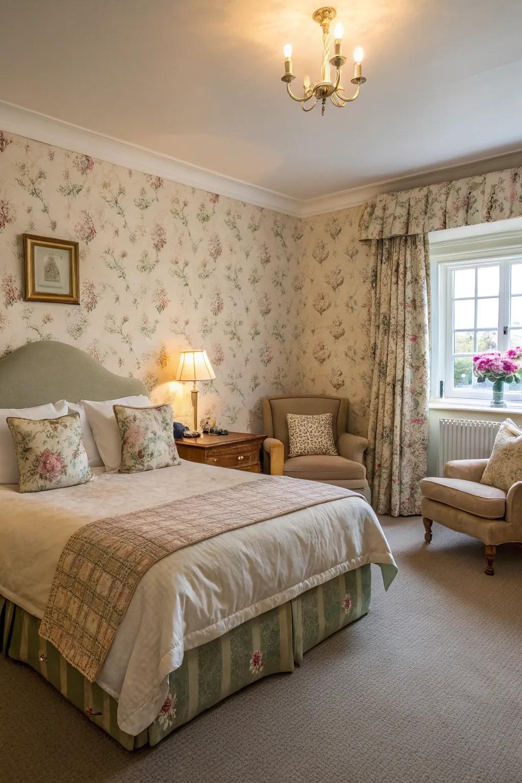 Vintage wallpaper infuses a room with timeless elegance.