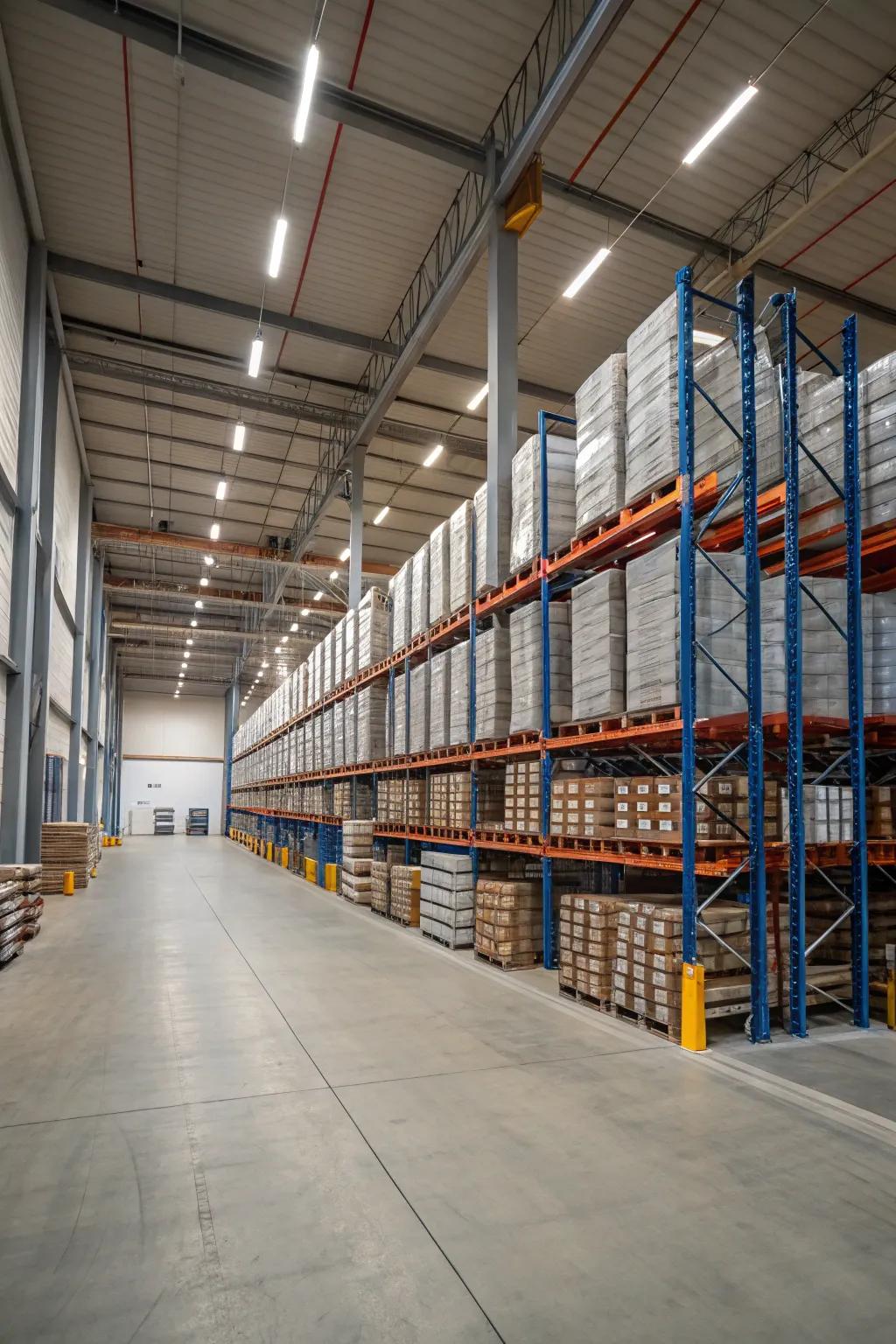 Pallet racking systems optimize space and accessibility.