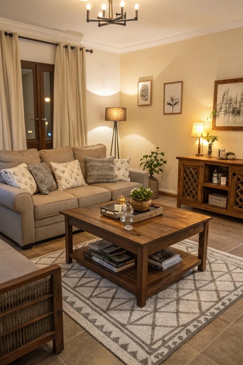 Practical furniture balances elegance and purpose in a family room.