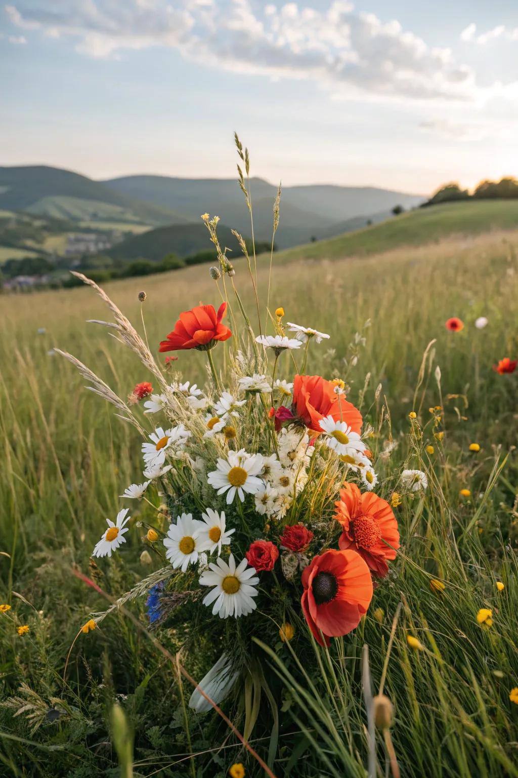 Playful wildflower bouquet encapsulating carefree charm