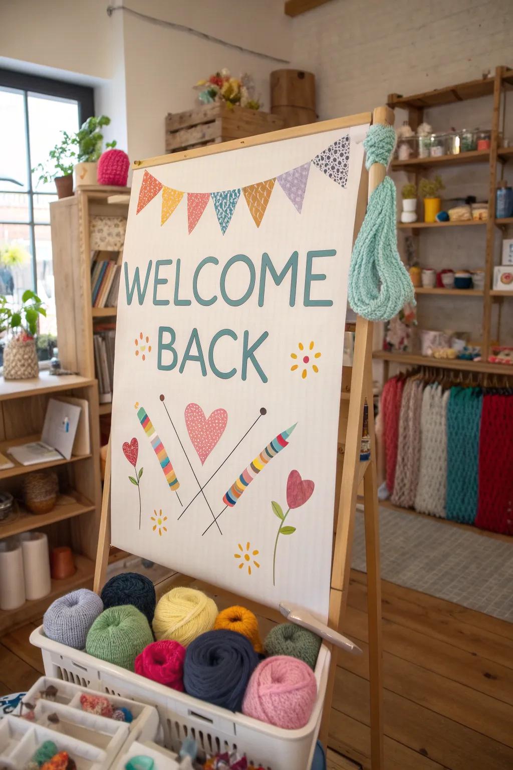 Handmade elements add a personal stamp to a craft room poster.