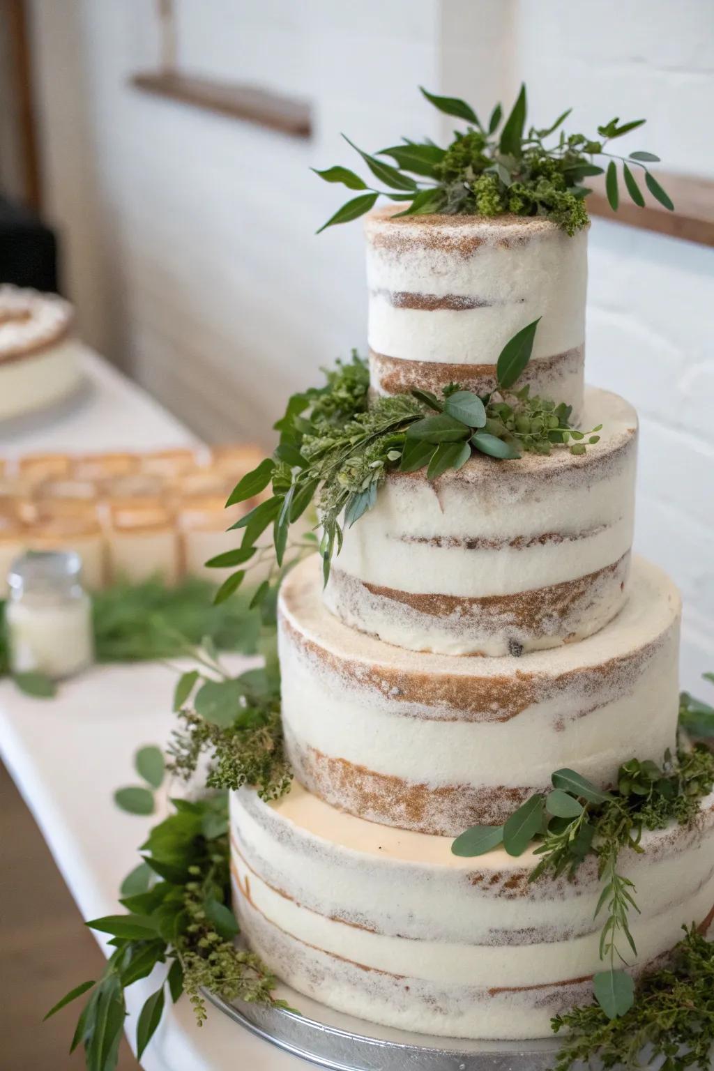 Partly revealed cake radiating rustic elegance.
