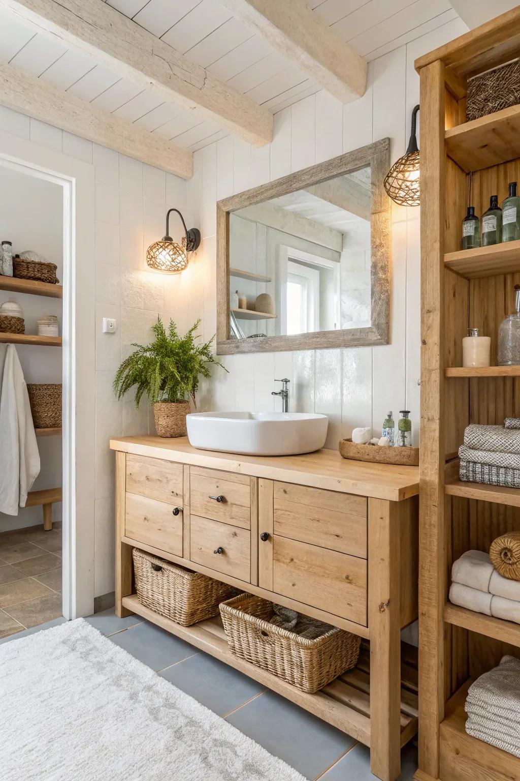 Natural wood details add warmth to the aesthetic.