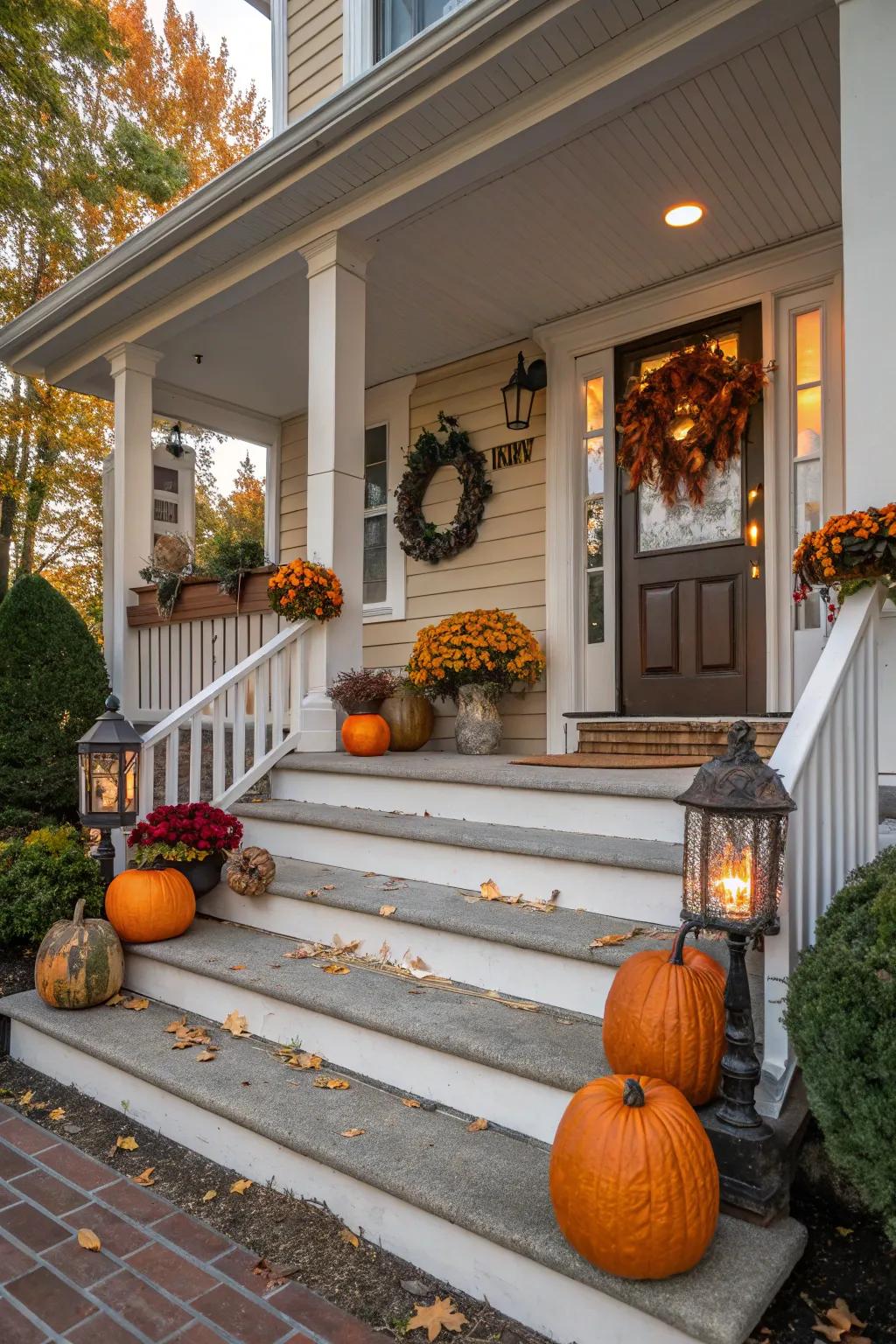 Festive adornments ensure an inviting porch throughout the year.