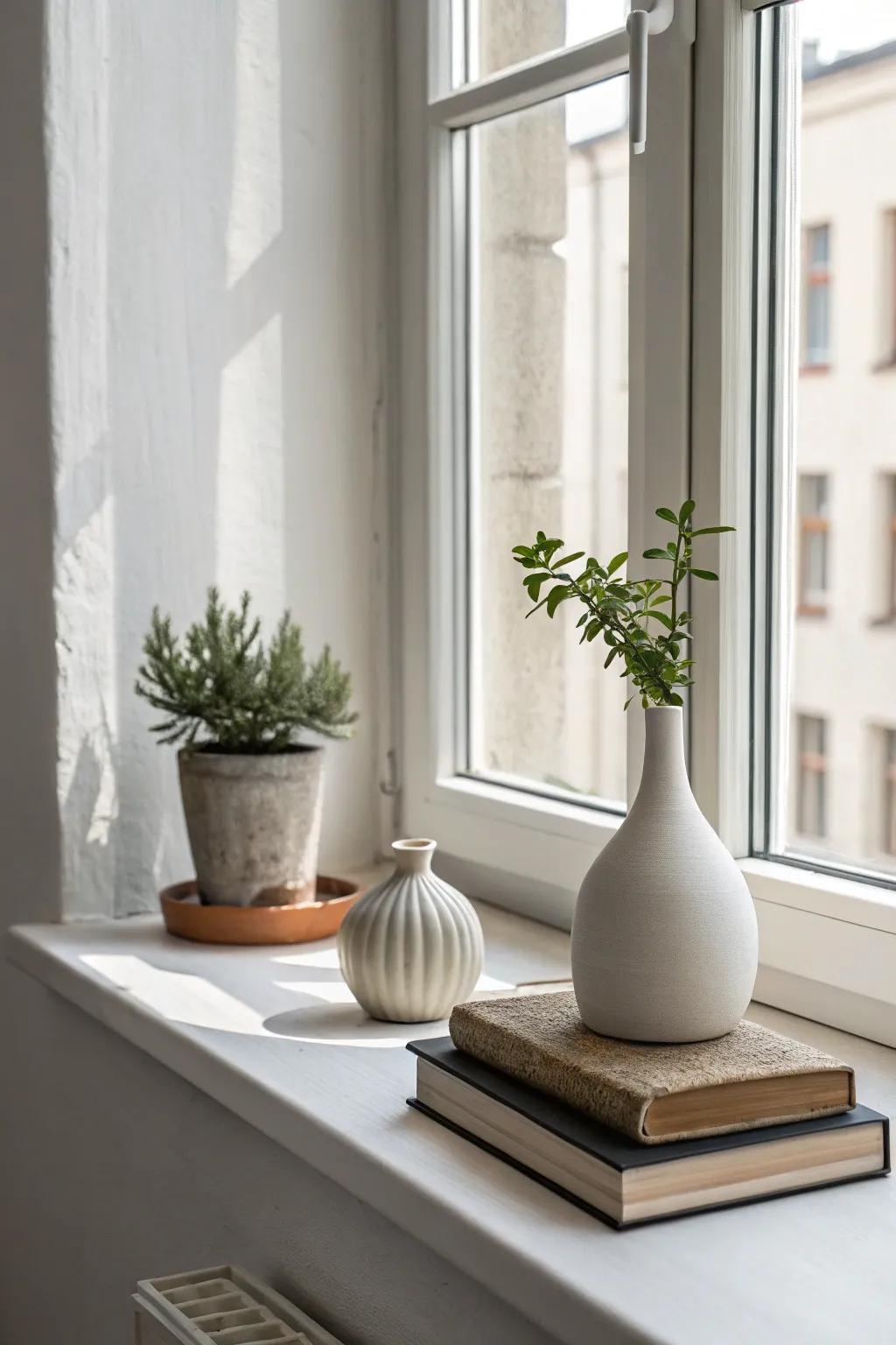 A simple windowsill with clean lines and minimal decor.