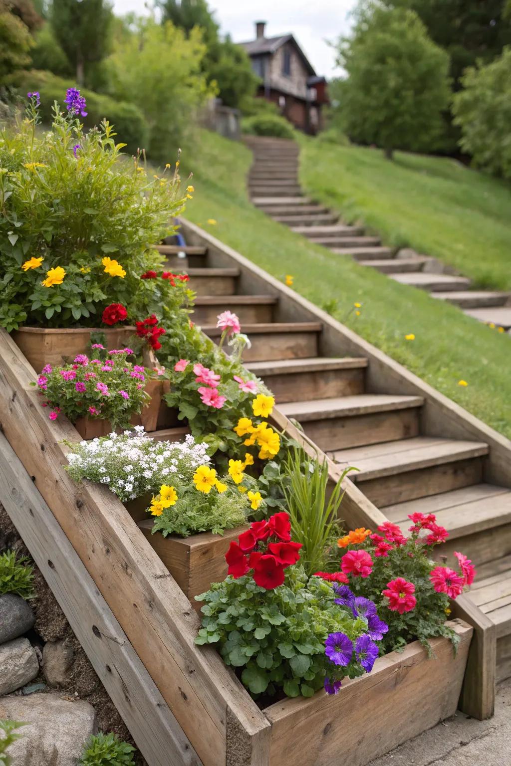 Contribute layers to your garden through tiered planter steps.