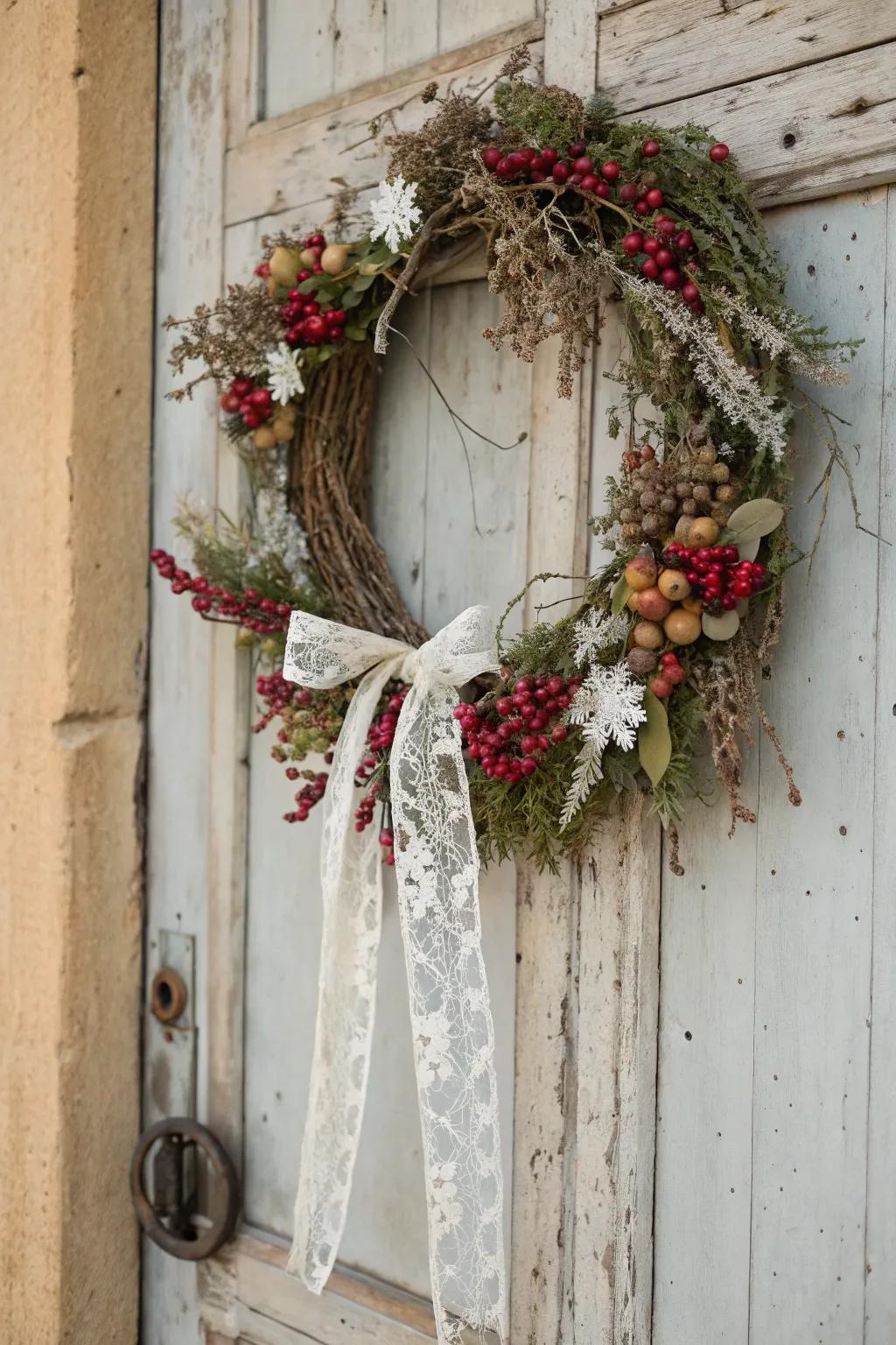 A wreath whispering chronicles of Christmases from bygone eras.