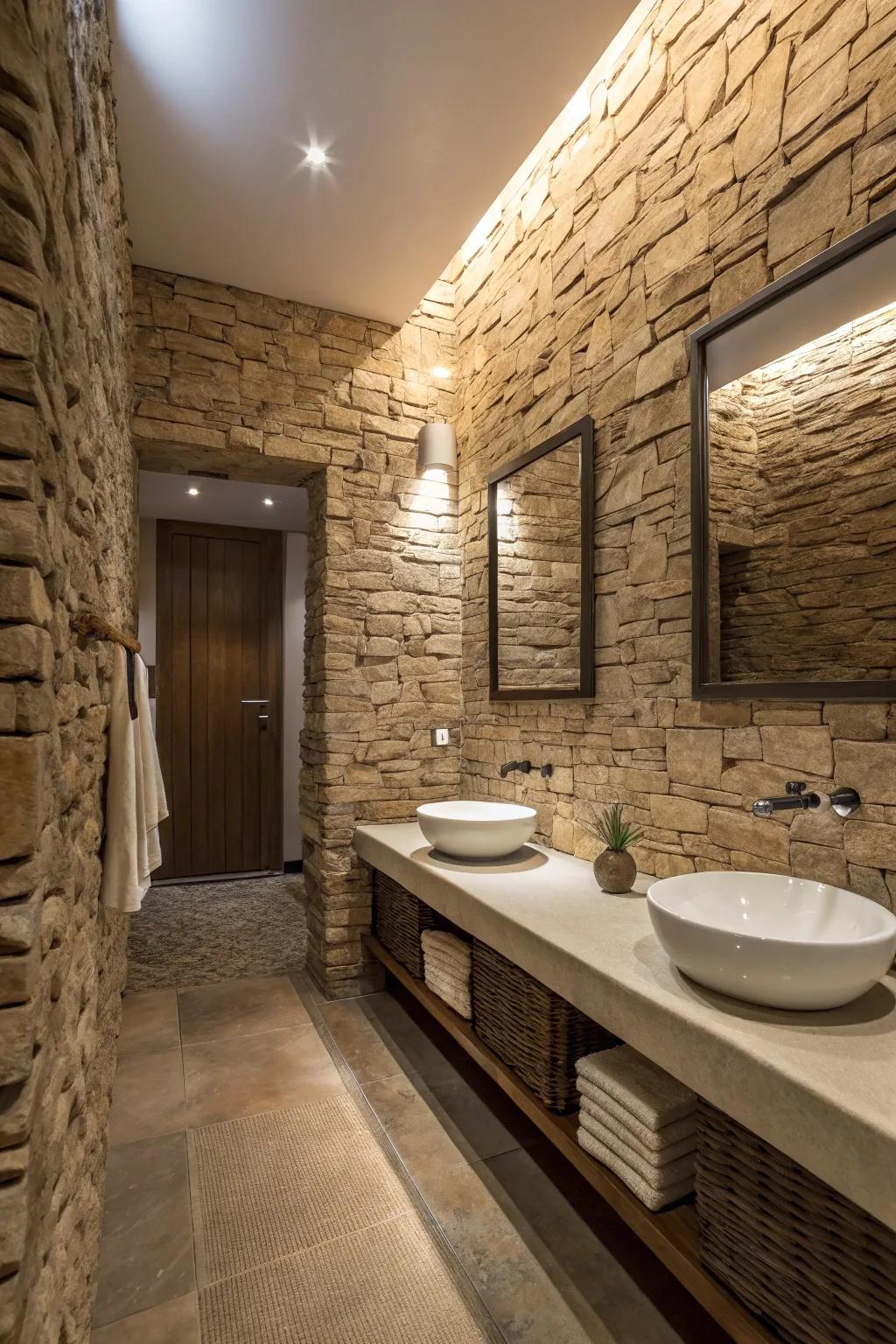 Surfaces with texture bring depth and distinctiveness to a zen bathroom.