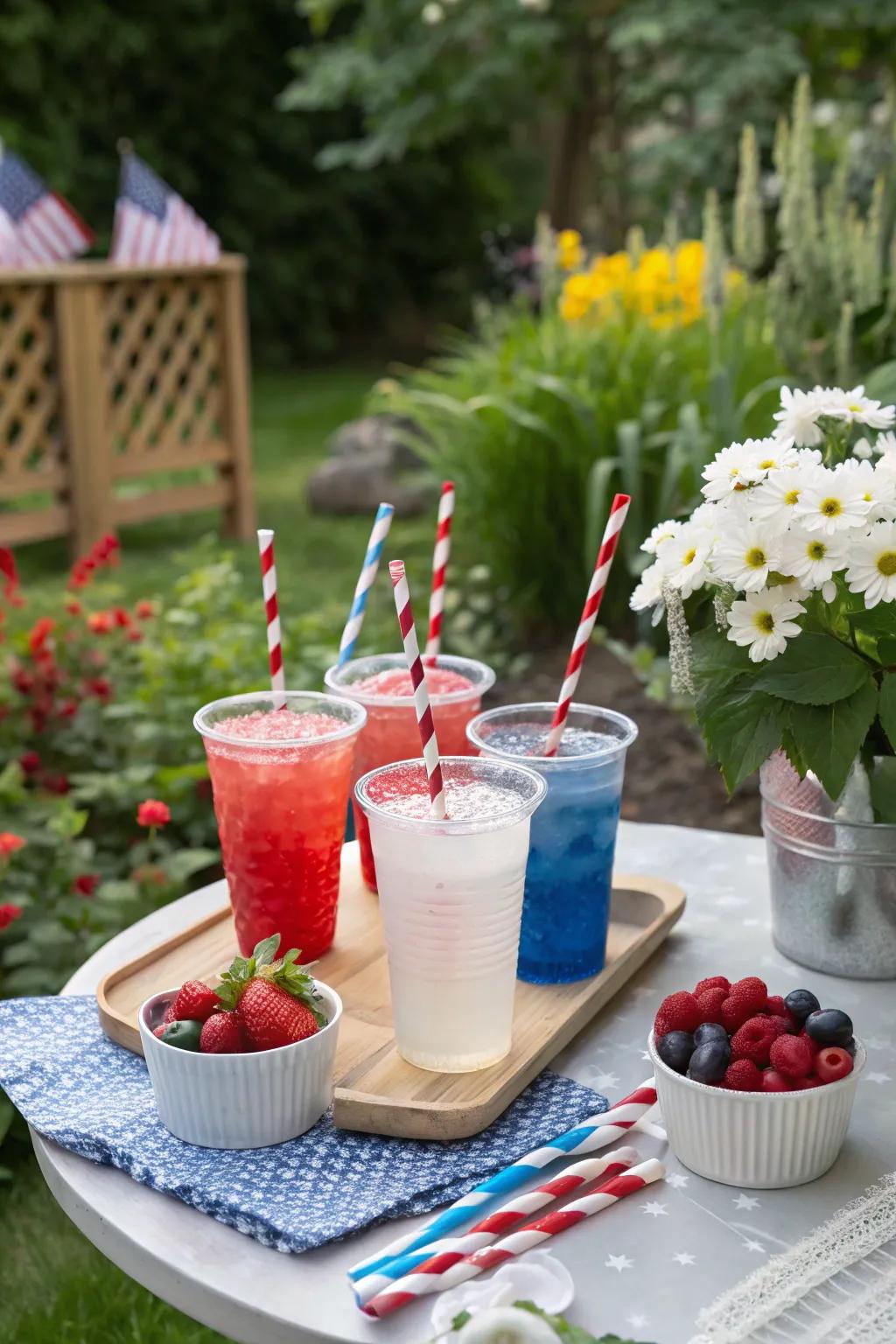 A themed drink zone provides invigorating selections in patriotic hues.
