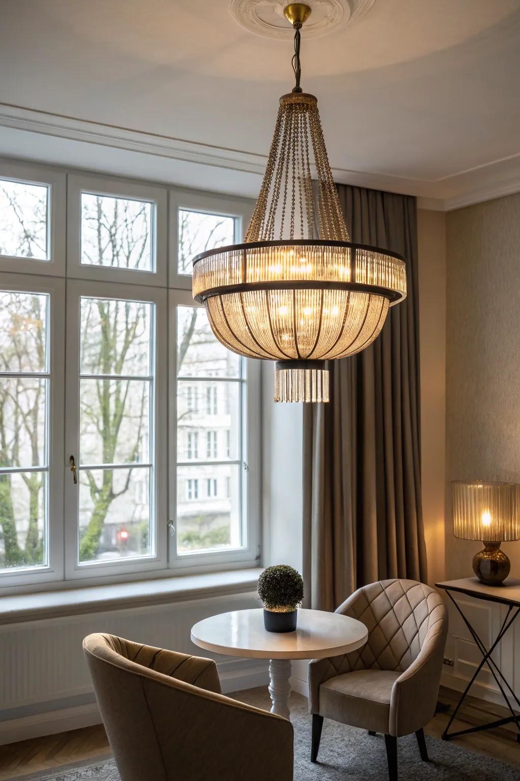 A pendant lamp adds both style and illumination.