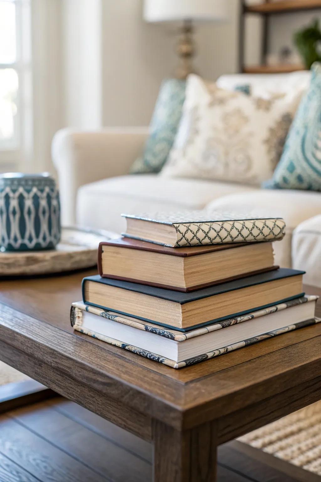 Add personality to your area using ornamental books.