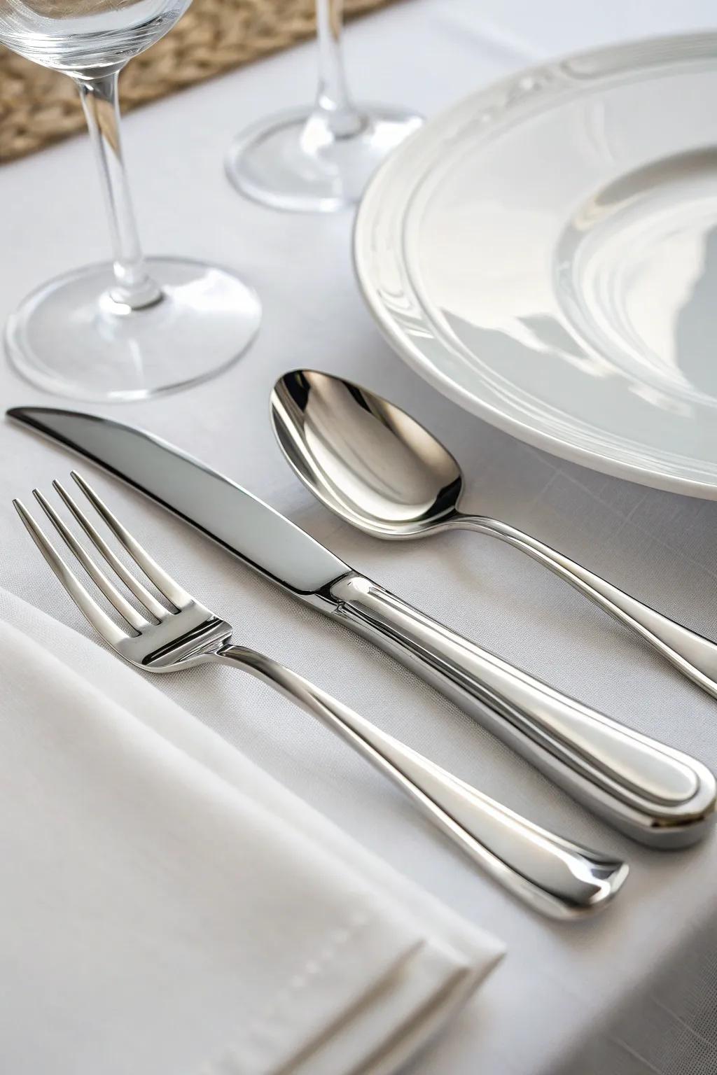 Simple cutlery complements the all-white serving ware beautifully.