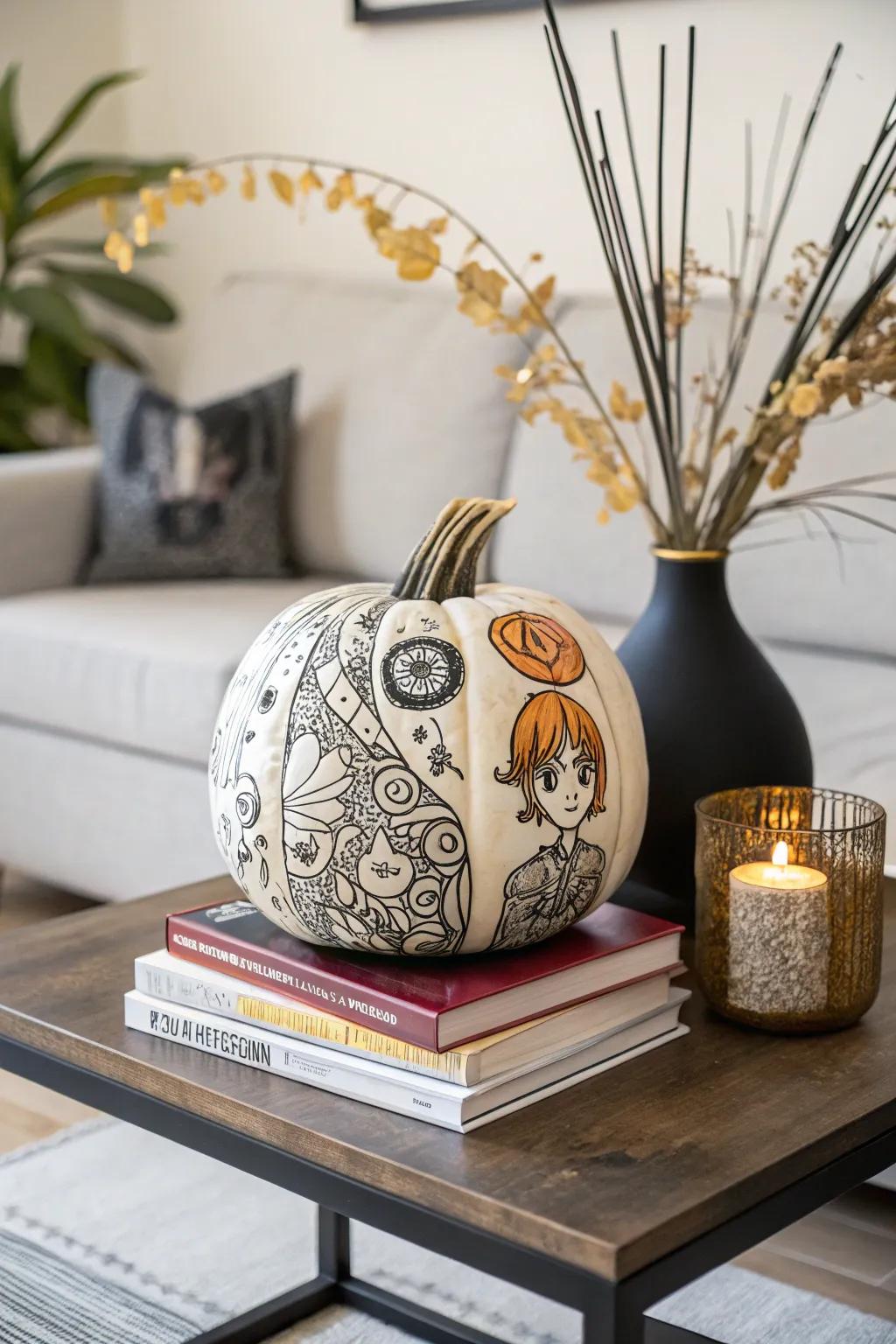 Showcase your artistic flair with anime-inspired compositions on pumpkins.