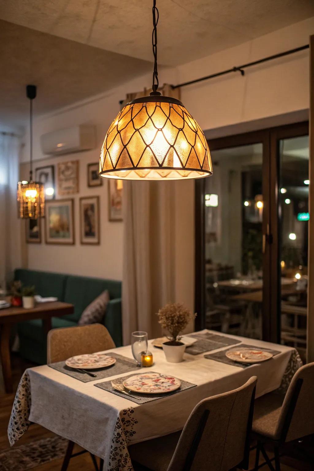 Pendant lights add style and draw focus.