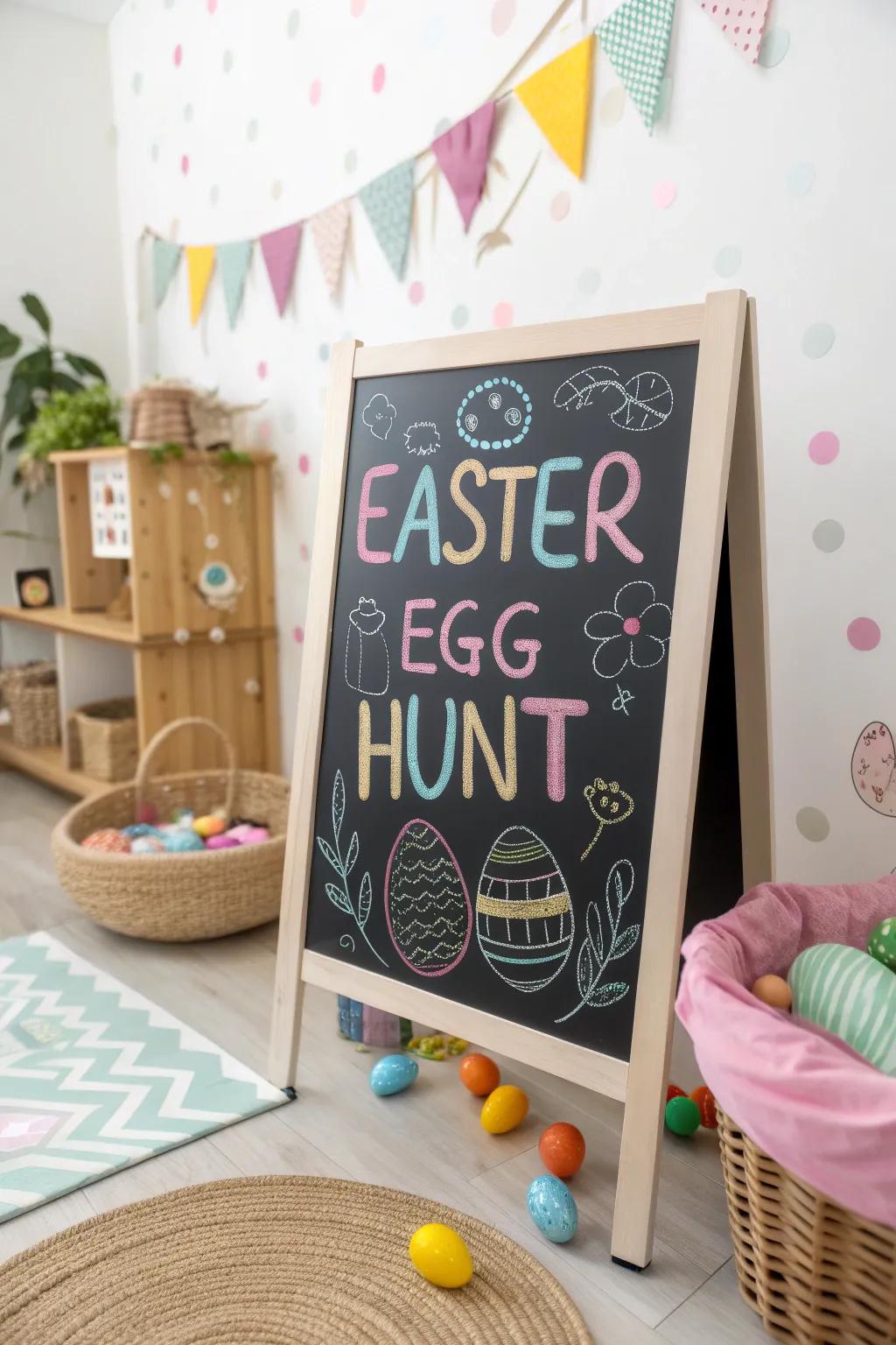 Egg hunt excitement in chalk.