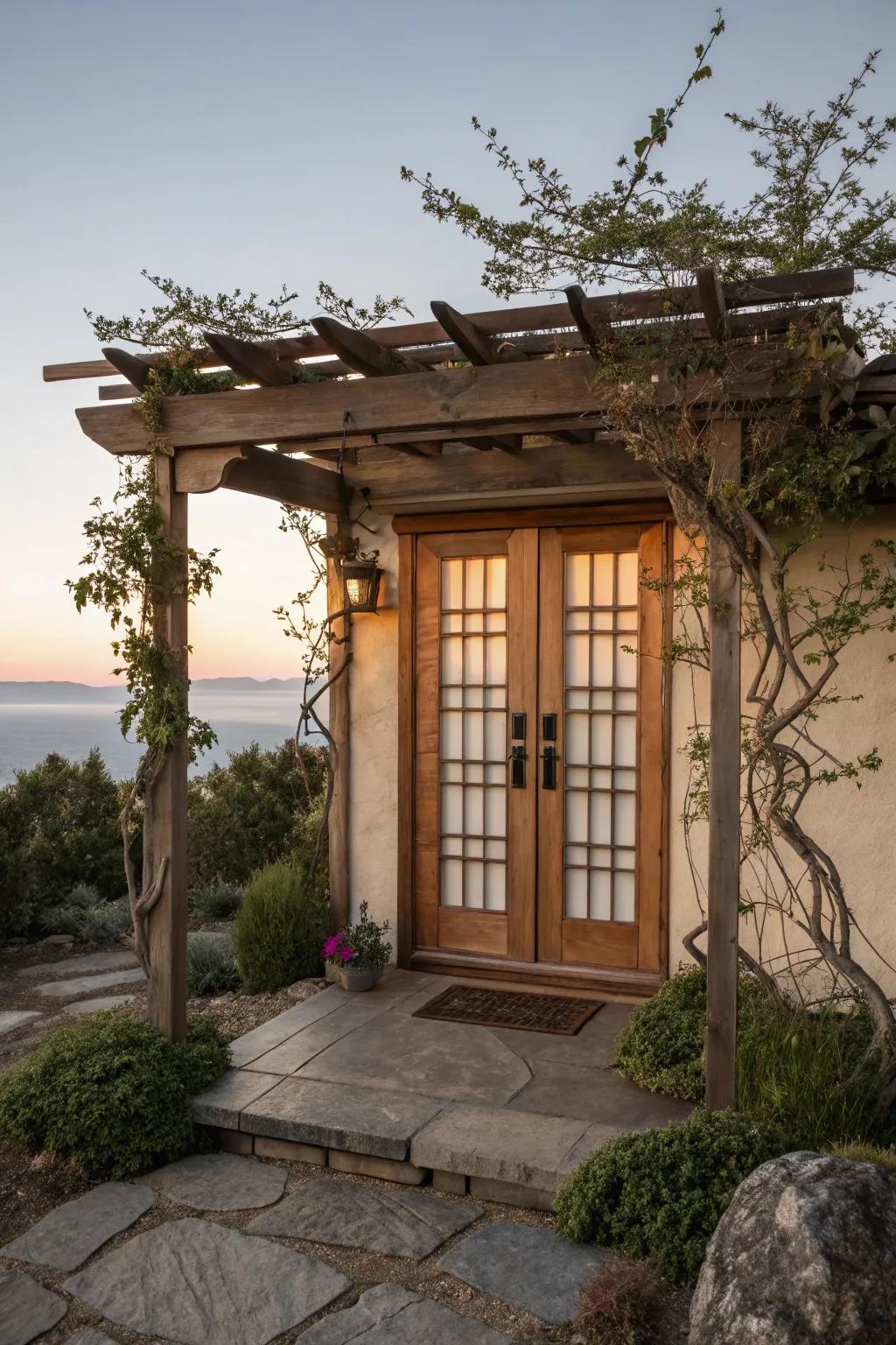 A Japanese-inspired arbor for a serene and tranquil gateway.